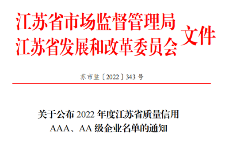 【喜報(bào)】恭喜旭派榮獲2022 年度江蘇省質(zhì)量信用 AAA 級企業(yè)稱號